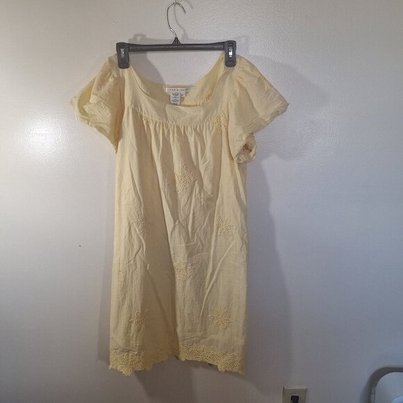 Max Studio 100% Cotton Midi Embroidery Yellow Dress Medium - Picture 1 of 4